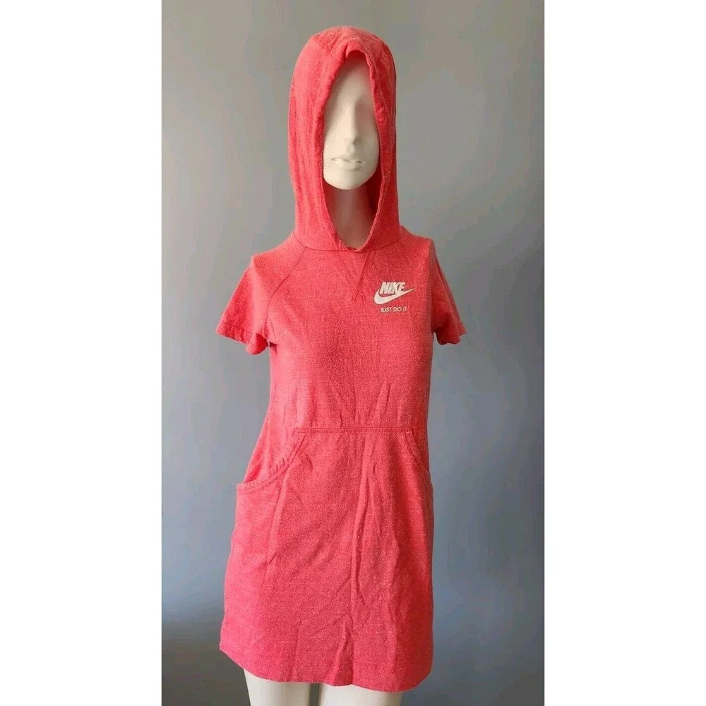 Nike Pink Hoodie Organic Dress Pockets Girl's Swim Beach Cover Up Shirt Sz Large